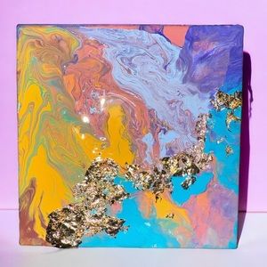 New 4”x4” Painting with wooden display easel